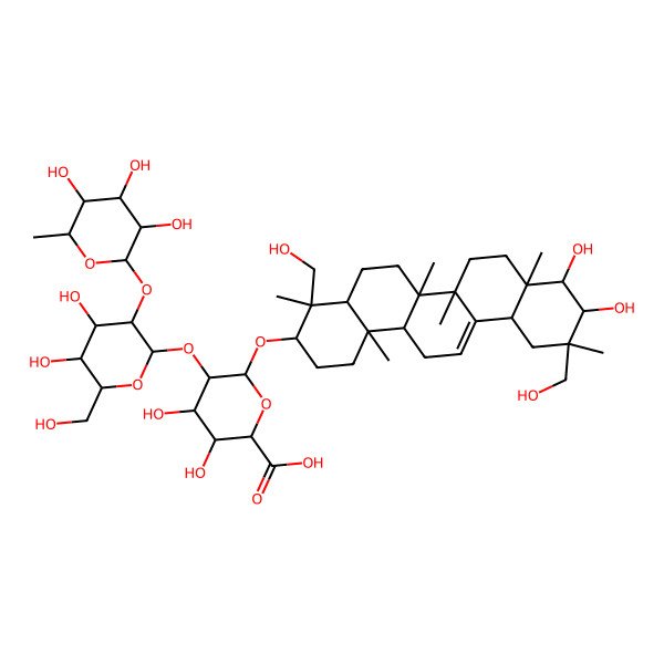 2D Structure of (2S,3S,4S,5R,6R)-6-[[(3S,4S,4aR,6aR,6bS,8aR,9S,10R,11R,12aS,14aR,14bR)-9,10-dihydroxy-4,11-bis(hydroxymethyl)-4,6a,6b,8a,11,14b-hexamethyl-1,2,3,4a,5,6,7,8,9,10,12,12a,14,14a-tetradecahydropicen-3-yl]oxy]-5-[(2S,3R,4S,5R,6R)-4,5-dihydroxy-6-(hydroxymethyl)-3-[(2R,3R,4R,5R,6S)-3,4,5-trihydroxy-6-methyloxan-2-yl]oxyoxan-2-yl]oxy-3,4-dihydroxyoxane-2-carboxylic acid