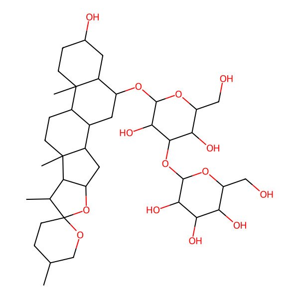 2D Structure of (2S,3R,4S,5S,6R)-2-[(2R,3R,4S,5R,6R)-3,5-dihydroxy-2-(hydroxymethyl)-6-[(1R,2S,4S,5'R,6R,7S,8R,9S,12S,13R,16S,18S,19S)-16-hydroxy-5',7,9,13-tetramethylspiro[5-oxapentacyclo[10.8.0.02,9.04,8.013,18]icosane-6,2'-oxane]-19-yl]oxyoxan-4-yl]oxy-6-(hydroxymethyl)oxane-3,4,5-triol