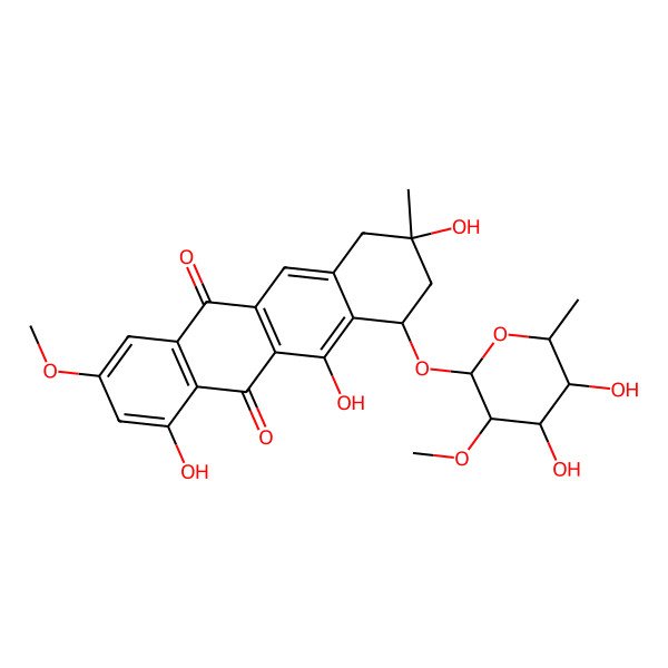 2D Structure of 7-(4,5-dihydroxy-3-methoxy-6-methyloxan-2-yl)oxy-4,6,9-trihydroxy-2-methoxy-9-methyl-8,10-dihydro-7H-tetracene-5,12-dione
