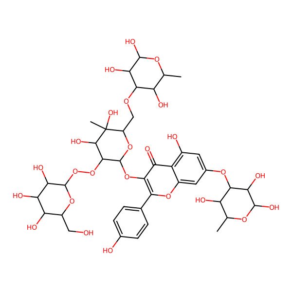 2D Structure of 3-[4,5-Dihydroxy-5-methyl-3-[3,4,5-trihydroxy-6-(hydroxymethyl)oxan-2-yl]peroxy-6-[(2,3,5-trihydroxy-6-methyloxan-4-yl)oxymethyl]oxan-2-yl]oxy-5-hydroxy-2-(4-hydroxyphenyl)-7-(2,3,5-trihydroxy-6-methyloxan-4-yl)oxychromen-4-one