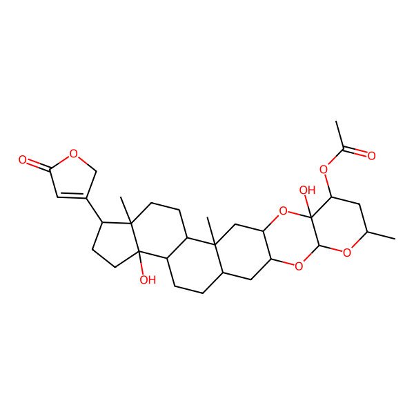 2D Structure of [(1S,3R,5S,7R,9S,10S,12R,14S,15S,18R,19R,22S,23R)-10,22-dihydroxy-7,14,18-trimethyl-19-(5-oxo-2H-furan-3-yl)-4,6,11-trioxahexacyclo[12.11.0.03,12.05,10.015,23.018,22]pentacosan-9-yl] acetate