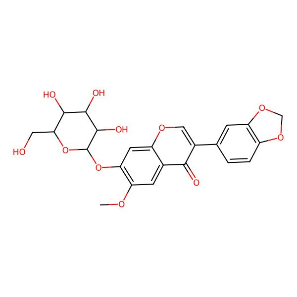 2D Structure of 3-(1,3-benzodioxol-5-yl)-6-methoxy-7-[(2S,3S,4S,5S,6R)-3,4,5-trihydroxy-6-(hydroxymethyl)oxan-2-yl]oxychromen-4-one