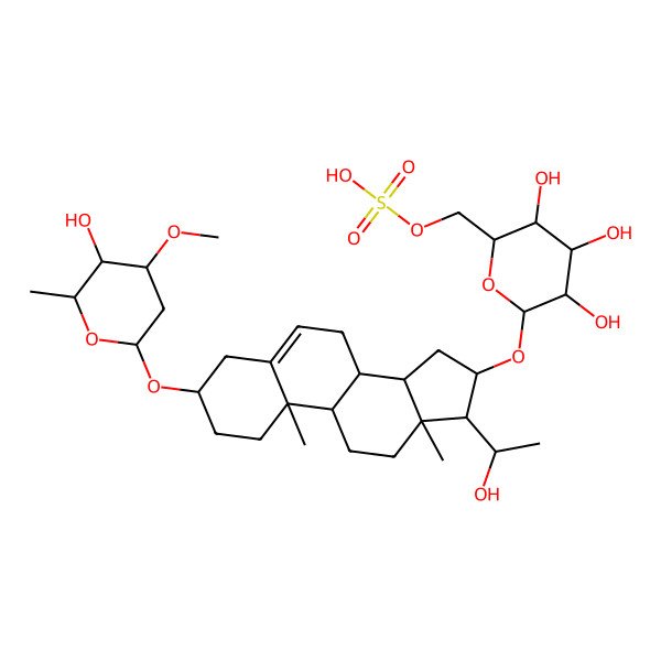2D Structure of [3,4,5-trihydroxy-6-[[17-(1-hydroxyethyl)-3-(5-hydroxy-4-methoxy-6-methyloxan-2-yl)oxy-10,13-dimethyl-2,3,4,7,8,9,11,12,14,15,16,17-dodecahydro-1H-cyclopenta[a]phenanthren-16-yl]oxy]oxan-2-yl]methyl hydrogen sulfate