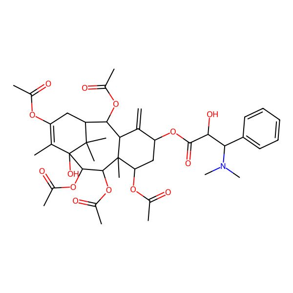 2D Structure of (2,7,9,10,13-Pentaacetyloxy-11-hydroxy-8,12,15,15-tetramethyl-4-methylidene-5-tricyclo[9.3.1.03,8]pentadec-12-enyl) 3-(dimethylamino)-2-hydroxy-3-phenylpropanoate