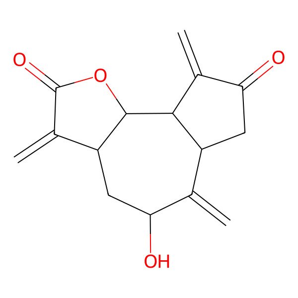 2D Structure of (3aS,5S,6aR,9aR,9bS)-5-hydroxy-3,6,9-trimethylidene-4,5,6a,7,9a,9b-hexahydro-3aH-azuleno[4,5-b]furan-2,8-dione