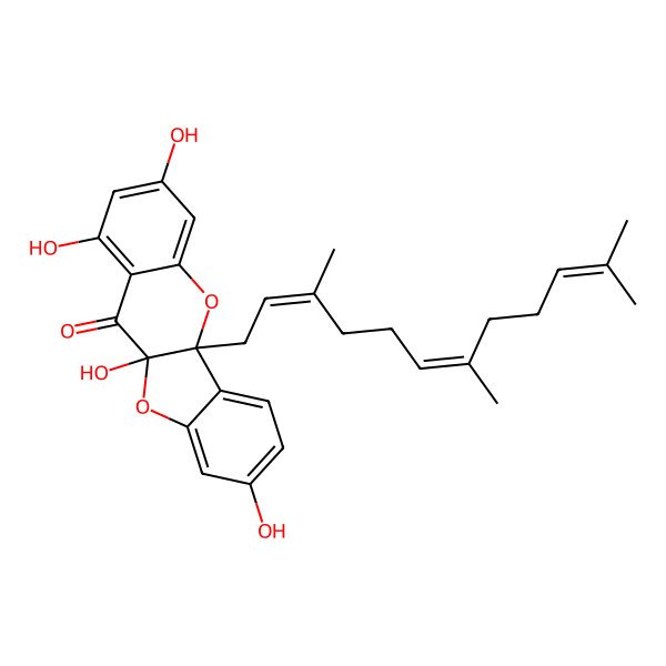2D Structure of (5aS,10aS)-1,3,8,10a-tetrahydroxy-5a-[(2Z,6E)-3,7,11-trimethyldodeca-2,6,10-trienyl]-[1]benzofuro[3,2-b]chromen-11-one
