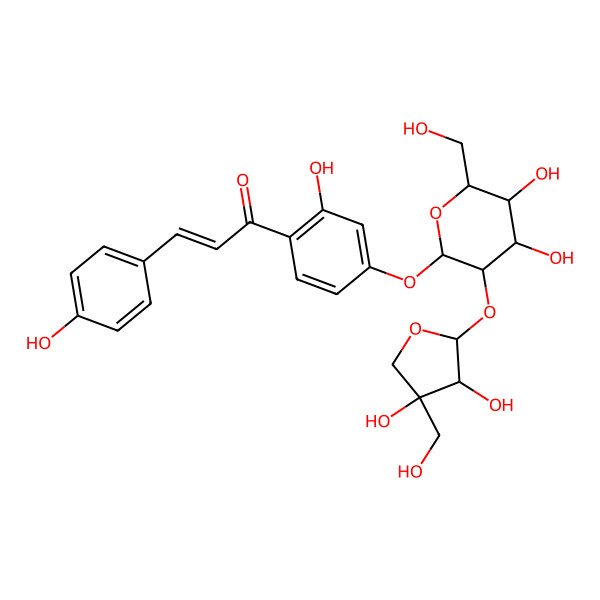 2D Structure of 1-[4-[3-[3,4-Dihydroxy-4-(hydroxymethyl)oxolan-2-yl]oxy-4,5-dihydroxy-6-(hydroxymethyl)oxan-2-yl]oxy-2-hydroxyphenyl]-3-(4-hydroxyphenyl)prop-2-en-1-one