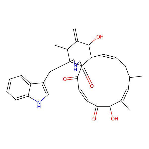 2D Structure of (3S,3aR,4S,6S,6aR,7E,10S,11E,13R,17aR)-2,3,3a,4,5,6,6a,9,10,13-Decahydro-6,13-dihydroxy-3-(1H-indol-3-ylmethyl)-4,10,12-trimethyl-5-methylene-1H-cyclotridec(d)isoindole-1,14,17-trione