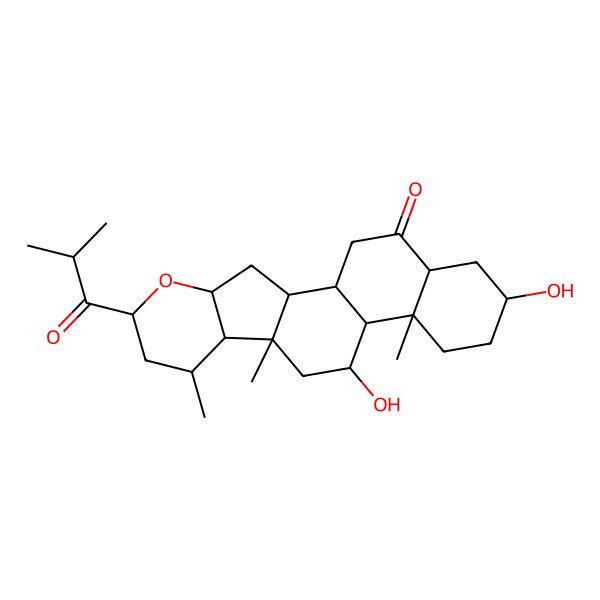 2D Structure of Cholestane-6,24-dione, 16,23-epoxy-3,11-dihydroxy-, (3I(2),5I+/-,11I+/-,16I(2))-