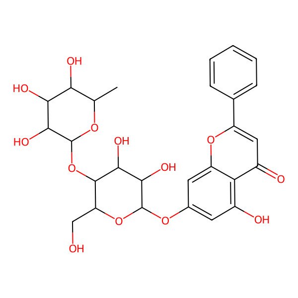2D Structure of Chrysin 7-[rhamnosyl-(1->4)-glucoside]