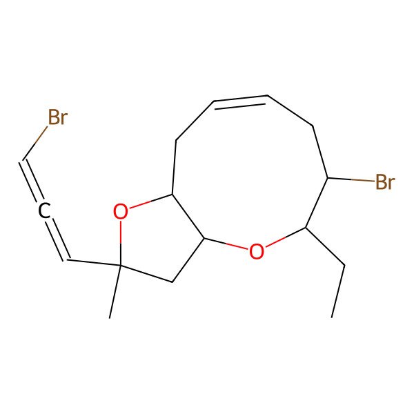 2D Structure of (2S,3aR,5R,6S,8Z,10aR)-6-bromo-2-(3-bromopropa-1,2-dienyl)-5-ethyl-2-methyl-3a,5,6,7,10,10a-hexahydro-3H-furo[3,2-b]oxonine