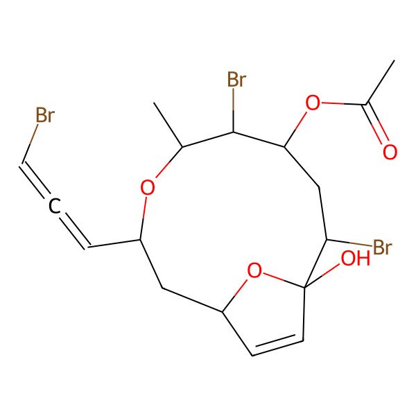2D Structure of [(1S,3S,5S,6R,7R,9S,10S)-6,9-dibromo-3-(3-bromopropa-1,2-dienyl)-10-hydroxy-5-methyl-4,13-dioxabicyclo[8.2.1]tridec-11-en-7-yl] acetate