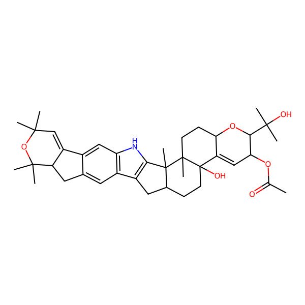 2D Structure of [12-Hydroxy-8-(2-hydroxypropan-2-yl)-2,3,23,23,25,25-hexamethyl-7,24-dioxa-31-azaoctacyclo[15.14.0.02,15.03,12.06,11.018,30.020,28.022,27]hentriaconta-1(17),10,18(30),19,26,28-hexaen-9-yl] acetate