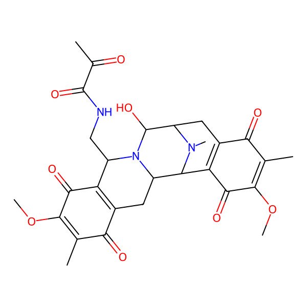 2D Structure of N-[[(1R,2S,10R,12S,13S)-12-Hydroxy-7,18-dimethoxy-6,17,21-trimethyl-5,8,16,19-tetraoxo-11,21-diazapentacyclo[11.7.1.02,11.04,9.015,20]henicosa-4(9),6,15(20),17-tetraen-10-yl]methyl]-2-oxopropanamide