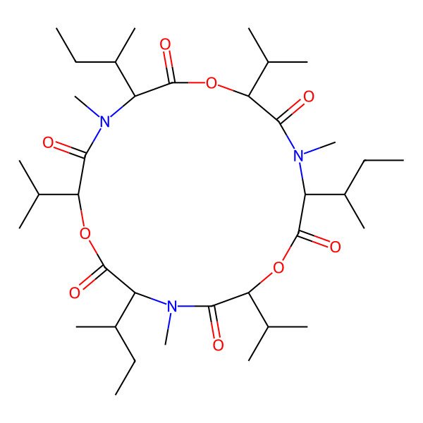 2D Structure of 3,9,15-Tri(butan-2-yl)-4,10,16-trimethyl-6,12,18-tri(propan-2-yl)-1,7,13-trioxa-4,10,16-triazacyclooctadecane-2,5,8,11,14,17-hexone