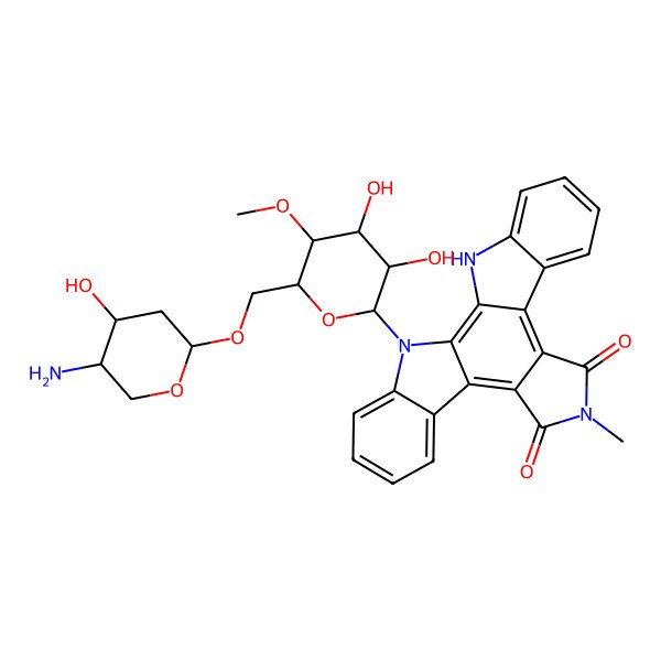 2D Structure of 3-[(3R,4R,5S,6R)-6-[[(2S,4S,5S)-5-Amino-4-hydroxyoxan-2-yl]oxymethyl]-3,4-dihydroxy-5-methoxyoxan-2-yl]-13-methyl-3,13,23-triazahexacyclo[14.7.0.02,10.04,9.011,15.017,22]tricosa-1,4,6,8,10,15,17,19,21-nonaene-12,14-dione