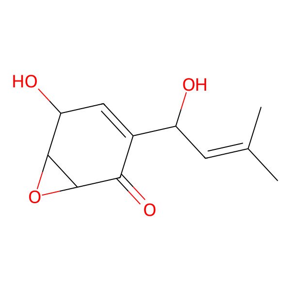2D Structure of 5-Hydroxy-3-(1-hydroxy-3-methylbut-2-enyl)-7-oxabicyclo[4.1.0]hept-3-en-2-one