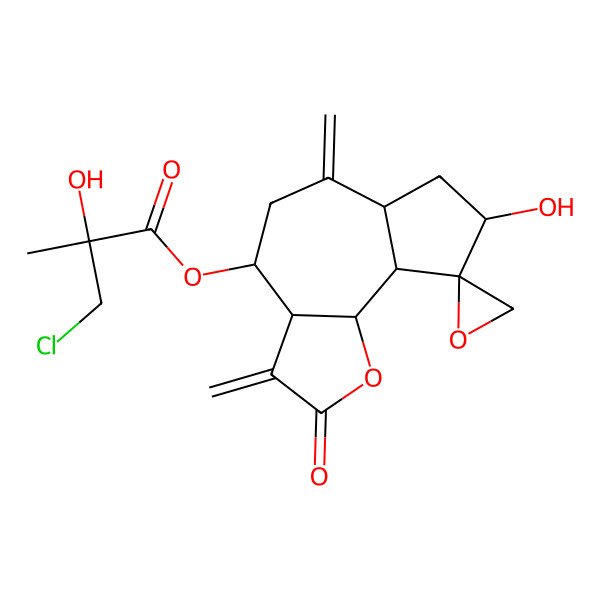 2D Structure of (2a(2)R,3aR,4S,6aR,8S,9aS,9bS)-Decahydro-8-hydroxy-3,6-bis(methylene)-2-oxospiro[azuleno[4,5-b]furan-9(2H),2a(2)-oxiran]-4-yl (2S)-3-chloro-2-hydroxy-2-methylpropanoate