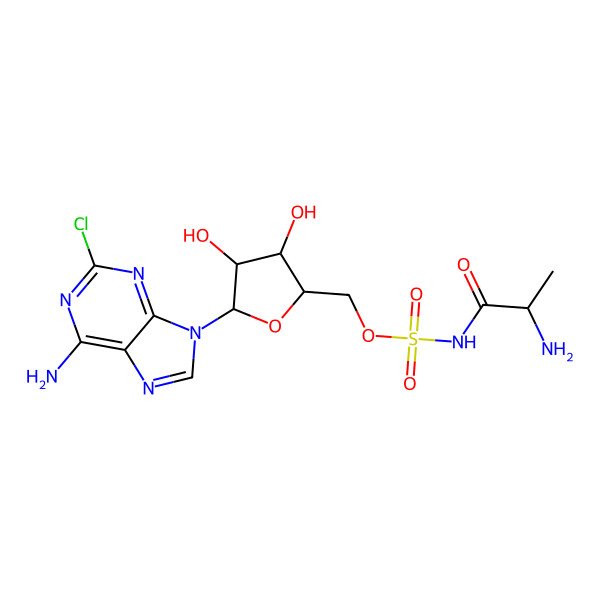 2D Structure of [5-(6-Amino-2-chloropurin-9-yl)-3,4-dihydroxyoxolan-2-yl]methyl N-(2-aminopropanoyl)sulfamate