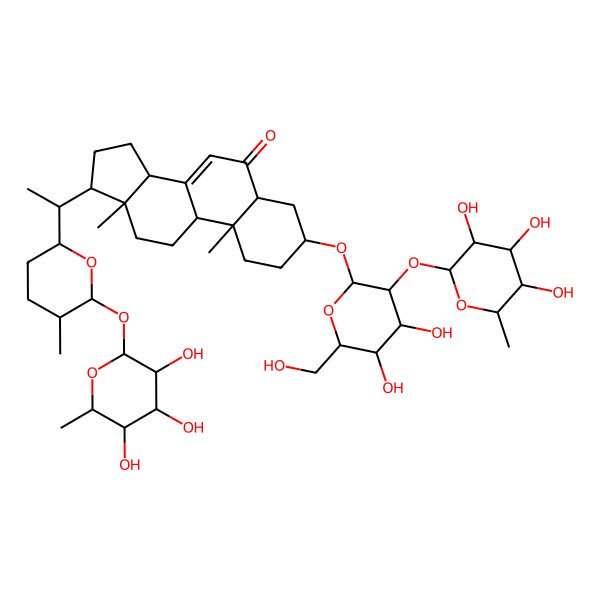 2D Structure of (3R,5R,9S,10R,13R,14S,17R)-3-[(2R,3R,4S,5S,6R)-4,5-dihydroxy-6-(hydroxymethyl)-3-[(2S,3R,4R,5R,6S)-3,4,5-trihydroxy-6-methyloxan-2-yl]oxyoxan-2-yl]oxy-10,13-dimethyl-17-[(1S)-1-[(2R,5S,6R)-5-methyl-6-[(2S,3R,4R,5R,6S)-3,4,5-trihydroxy-6-methyloxan-2-yl]oxyoxan-2-yl]ethyl]-1,2,3,4,5,9,11,12,14,15,16,17-dodecahydrocyclopenta[a]phenanthren-6-one