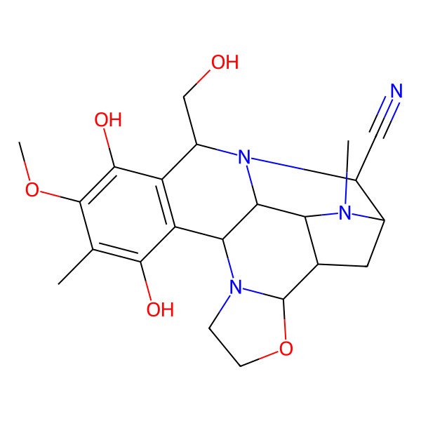 2D Structure of (1R,3R)-11,14-Dihydroxy-16-(hydroxymethyl)-13-methoxy-12,20-dimethyl-5-oxa-8,17,20-triazahexacyclo[15.3.1.03,19.04,8.09,18.010,15]henicosa-10(15),11,13-triene-21-carbonitrile