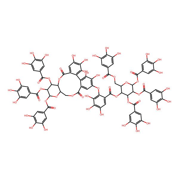2D Structure of [4,5,6-Tris[(3,4,5-trihydroxybenzoyl)oxy]-2-[(3,4,5-trihydroxybenzoyl)oxymethyl]oxan-3-yl] 3,4,5-trihydroxy-2-[[3,4,5,22,23-pentahydroxy-8,18-dioxo-11,12,13-tris[(3,4,5-trihydroxybenzoyl)oxy]-9,14,17-trioxatetracyclo[17.4.0.02,7.010,15]tricosa-1(23),2,4,6,19,21-hexaen-21-yl]oxy]benzoate