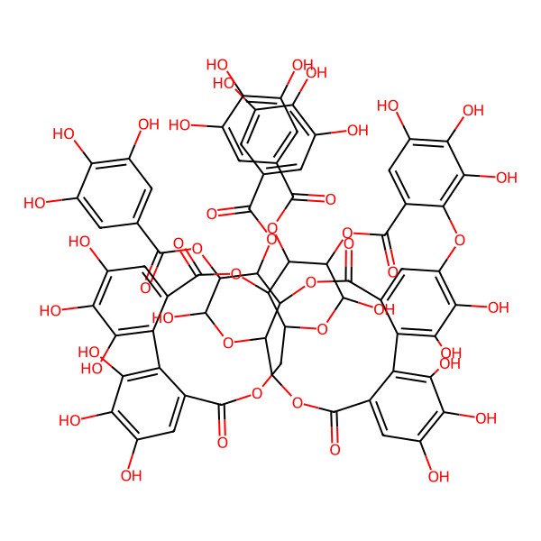 2D Structure of [(10R,11S,12R,13R,15R)-3,4,5,13,21,22,23-heptahydroxy-8,18-dioxo-11-(3,4,5-trihydroxybenzoyl)oxy-9,14,17-trioxatetracyclo[17.4.0.02,7.010,15]tricosa-1(23),2,4,6,19,21-hexaen-12-yl] 2-[[(10R,11S,12R,13R,15R)-3,4,13,21,22,23-hexahydroxy-8,18-dioxo-11,12-bis[(3,4,5-trihydroxybenzoyl)oxy]-9,14,17-trioxatetracyclo[17.4.0.02,7.010,15]tricosa-1(23),2,4,6,19,21-hexaen-5-yl]oxy]-3,4,5-trihydroxybenzoate