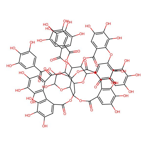 2D Structure of [3,4,5,21,22,23-Hexahydroxy-8,18-dioxo-11,13-bis[(3,4,5-trihydroxybenzoyl)oxy]-9,14,17-trioxatetracyclo[17.4.0.02,7.010,15]tricosa-1(23),2,4,6,19,21-hexaen-12-yl] 2-[[3,4,13,21,22,23-hexahydroxy-8,18-dioxo-11,12-bis[(3,4,5-trihydroxybenzoyl)oxy]-9,14,17-trioxatetracyclo[17.4.0.02,7.010,15]tricosa-1(23),2,4,6,19,21-hexaen-5-yl]oxy]-3,4,5-trihydroxybenzoate