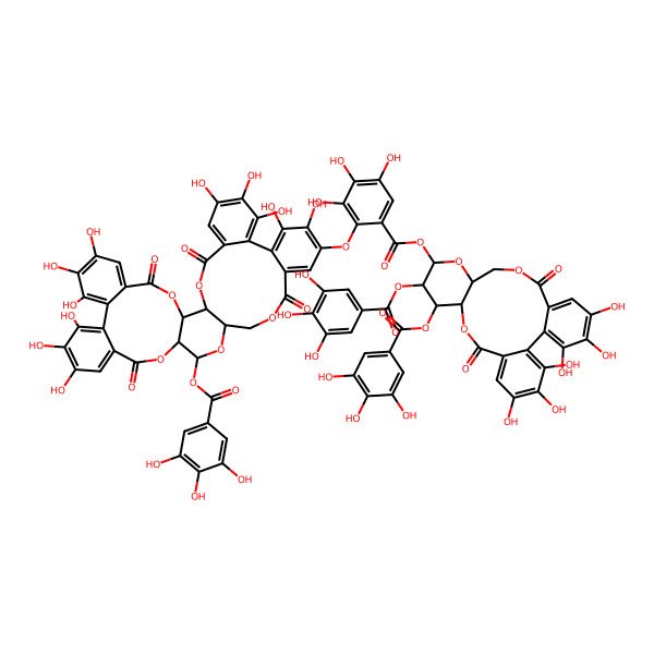 2D Structure of [3,4,5,21,22,23-Hexahydroxy-8,18-dioxo-11,12-bis[(3,4,5-trihydroxybenzoyl)oxy]-9,14,17-trioxatetracyclo[17.4.0.02,7.010,15]tricosa-1(23),2,4,6,19,21-hexaen-13-yl] 3,4,5-trihydroxy-2-[[7,8,9,12,13,14,29,30,33,34,35-undecahydroxy-4,17,25,38-tetraoxo-20-(3,4,5-trihydroxybenzoyl)oxy-3,18,21,24,39-pentaoxaheptacyclo[20.17.0.02,19.05,10.011,16.026,31.032,37]nonatriaconta-5,7,9,11,13,15,26,28,30,32,34,36-dodecaen-28-yl]oxy]benzoate
