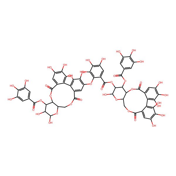 2D Structure of [3,4,5,13,21,22,23-Heptahydroxy-8,18-dioxo-11-(3,4,5-trihydroxybenzoyl)oxy-9,14,17-trioxatetracyclo[17.4.0.02,7.010,15]tricosa-1(23),2,4,6,19,21-hexaen-12-yl] 2-[[3,4,5,12,13,22,23-heptahydroxy-8,18-dioxo-11-(3,4,5-trihydroxybenzoyl)oxy-9,14,17-trioxatetracyclo[17.4.0.02,7.010,15]tricosa-1(23),2,4,6,19,21-hexaen-21-yl]oxy]-3,4,5-trihydroxybenzoate