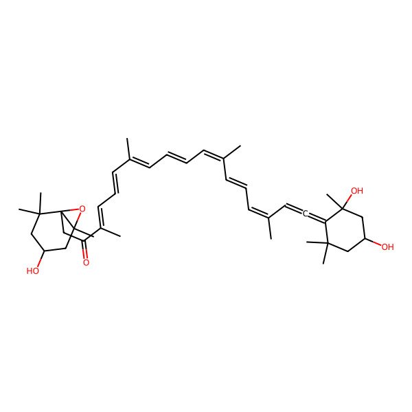 2D Structure of (3E,5E,7E,9E,11E,13E,15E)-18-[(2S,4S)-2,4-dihydroxy-2,6,6-trimethylcyclohexylidene]-1-[(1S,4S,6R)-4-hydroxy-2,2,6-trimethyl-7-oxabicyclo[4.1.0]heptan-1-yl]-3,7,12,16-tetramethyloctadeca-3,5,7,9,11,13,15,17-octaen-2-one