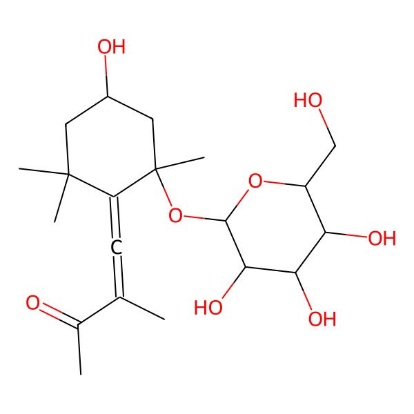 2D Structure of 4-[(4S,6R)-4-hydroxy-2,2,6-trimethyl-6-[(2S,3R,4S,5S,6R)-3,4,5-trihydroxy-6-(hydroxymethyl)oxan-2-yl]oxycyclohexylidene]-3-methylbut-3-en-2-one