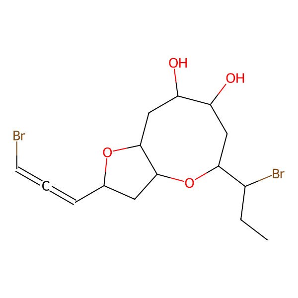 2D Structure of (2S,3aR,5R,7S,8R,9aR)-2-(3-bromopropa-1,2-dienyl)-5-[(1S)-1-bromopropyl]-3,3a,5,6,7,8,9,9a-octahydro-2H-furo[3,2-b]oxocine-7,8-diol