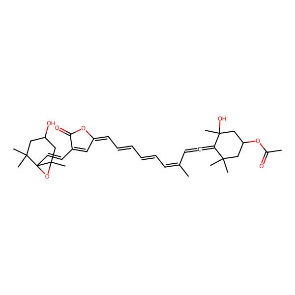 2D Structure of [3-Hydroxy-4-[9-[4-[2-(4-hydroxy-2,2,6-trimethyl-7-oxabicyclo[4.1.0]heptan-1-yl)ethenyl]-5-oxofuran-2-ylidene]-3-methylnona-1,3,5,7-tetraenylidene]-3,5,5-trimethylcyclohexyl] acetate