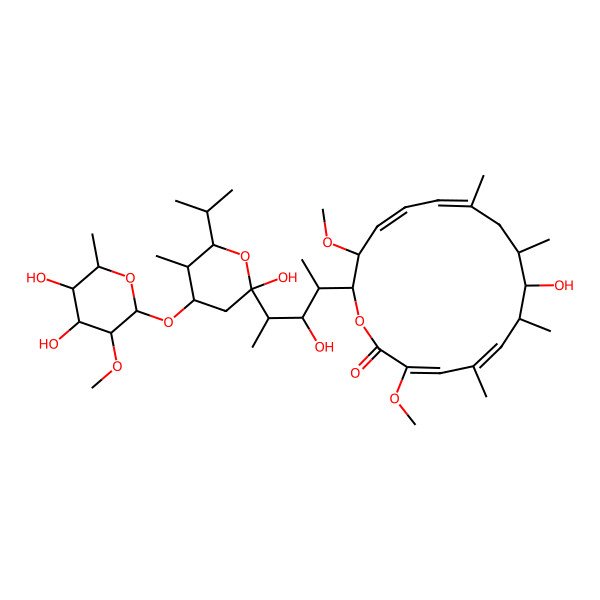 2D Structure of 16-[4-[4-(4,5-Dihydroxy-3-methoxy-6-methyloxan-2-yl)oxy-2-hydroxy-5-methyl-6-propan-2-yloxan-2-yl]-3-hydroxypentan-2-yl]-8-hydroxy-3,15-dimethoxy-5,7,9,11-tetramethyl-1-oxacyclohexadeca-3,5,11,13-tetraen-2-one