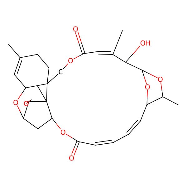 2D Structure of (1R,3R,8R,12Z,19E,21Z,25R,26S)-14-Hydroxy-5,13,17,26-tetramethylspiro[2,10,16,24,29-pentaoxapentacyclo[23.2.1.115,18.03,8.08,26]nonacosa-4,12,19,21-tetraene-27,2'-oxirane]-11,23-dione