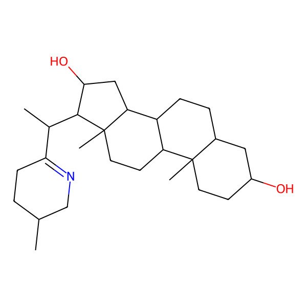 2D Structure of (3S,5S,8R,9S,10S,13S,14S,16R,17R)-10,13-dimethyl-17-[(1S)-1-[(3S)-3-methyl-2,3,4,5-tetrahydropyridin-6-yl]ethyl]-2,3,4,5,6,7,8,9,11,12,14,15,16,17-tetradecahydro-1H-cyclopenta[a]phenanthrene-3,16-diol