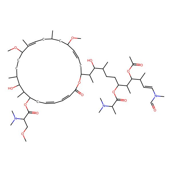 2D Structure of [(3E,5E,8R,9S,10R,11R,14S,15E,18R,20R,21E,24S)-24-[(E,2S,3S,4S,7R,8S,9R,10R)-9-Acetyloxy-7-[2-(dimethylamino)propanoyloxy]-12-[formyl(methyl)amino]-3-hydroxy-4,8,10-trimethyldodec-11-en-2-yl]-10-hydroxy-14,20-dimethoxy-9,11,15,18-tetramethyl-2-oxo-1-oxacyclotetracosa-3,5,15,21-tetraen-8-yl] 2-(dimethylamino)-3-methoxypropanoate
