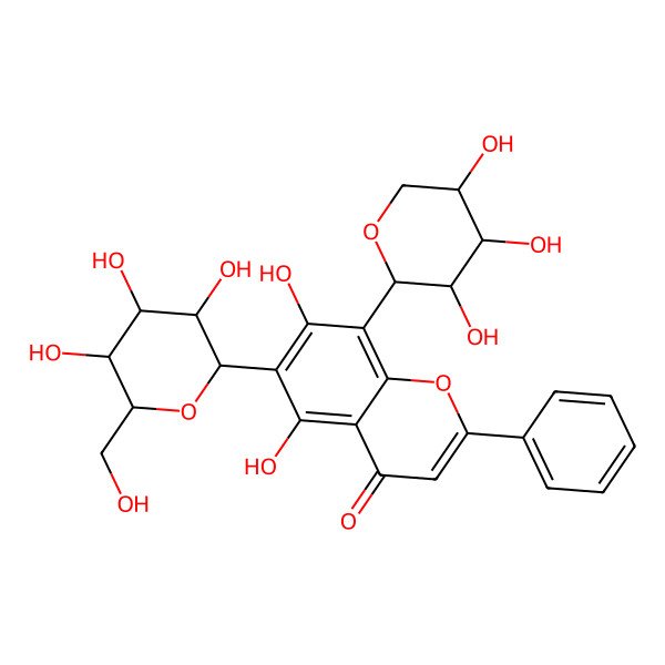 2D Structure of 5,7-Dihydroxy-2-phenyl-6-[3,4,5-trihydroxy-6-(hydroxymethyl)oxan-2-YL]-8-(3,4,5-trihydroxyoxan-2-YL)chromen-4-one