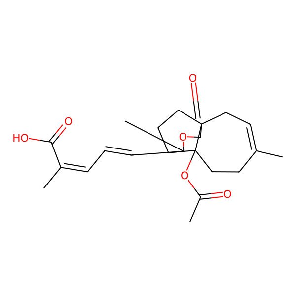 2D Structure of 5-(7-Acetyloxy-4,9-dimethyl-11-oxo-10-oxatricyclo[6.3.2.01,7]tridec-3-en-9-yl)-2-methylpenta-2,4-dienoic acid