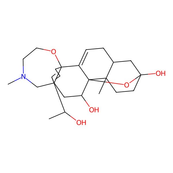 2D Structure of 22-(1-Hydroxyethyl)-6,16-dimethyl-10,19-dioxa-16-azahexacyclo[12.5.3.15,9.01,14.02,11.06,11]tricosa-2,21-diene-9,12-diol