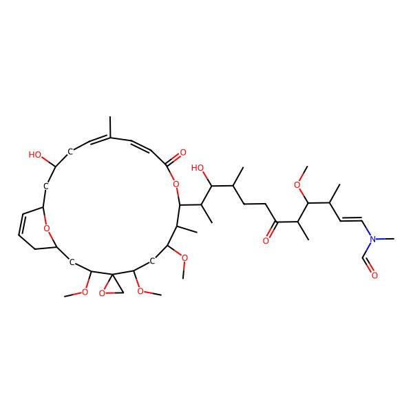 2D Structure of N-[(E,3R,4R,5R,9R,10S,11S)-10-hydroxy-11-[(1S,3S,5S,7R,8S,12Z,14Z,17S,19R)-17-hydroxy-3,5,7-trimethoxy-8,14-dimethyl-11-oxospiro[10,23-dioxabicyclo[17.3.1]tricosa-12,14,20-triene-4,2'-oxirane]-9-yl]-4-methoxy-3,5,9-trimethyl-6-oxododec-1-enyl]-N-methylformamide