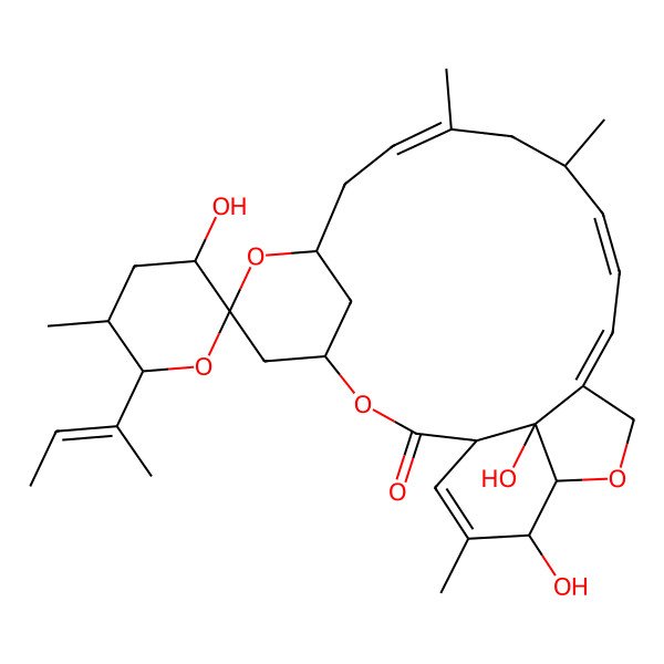 2D Structure of (3'R,4S,5'S,6S,6'S,8R,10E,13R,14E,16E,20R,21R,24S)-6'-[(E)-But-2-en-2-yl]-3',21,24-trihydroxy-5',11,13,22-tetramethylspiro[3,7,19-trioxatetracyclo[15.6.1.14,8.020,24]pentacosa-10,14,16,22-tetraene-6,2'-oxane]-2-one