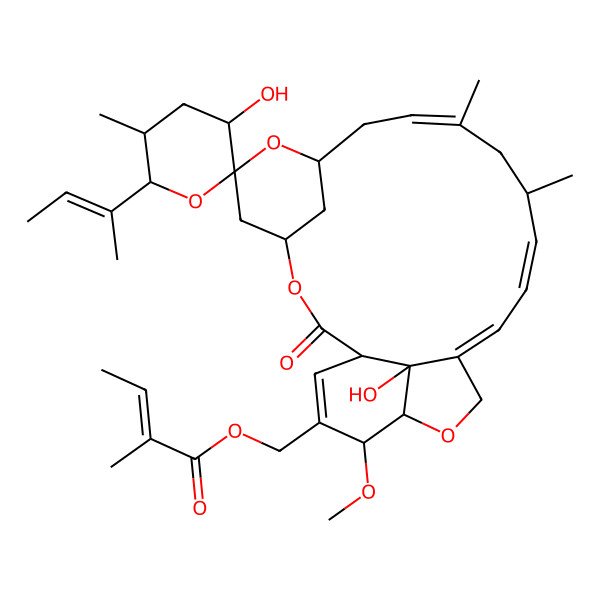 2D Structure of [(3'R,4S,5'S,6S,6'S,8R,10E,13R,14E,16E,20R,21R,24S)-6'-[(E)-But-2-en-2-yl]-3',24-dihydroxy-21-methoxy-5',11,13-trimethyl-2-oxospiro[3,7,19-trioxatetracyclo[15.6.1.14,8.020,24]pentacosa-10,14,16,22-tetraene-6,2'-oxane]-22-yl]methyl (E)-2-methylbut-2-enoate
