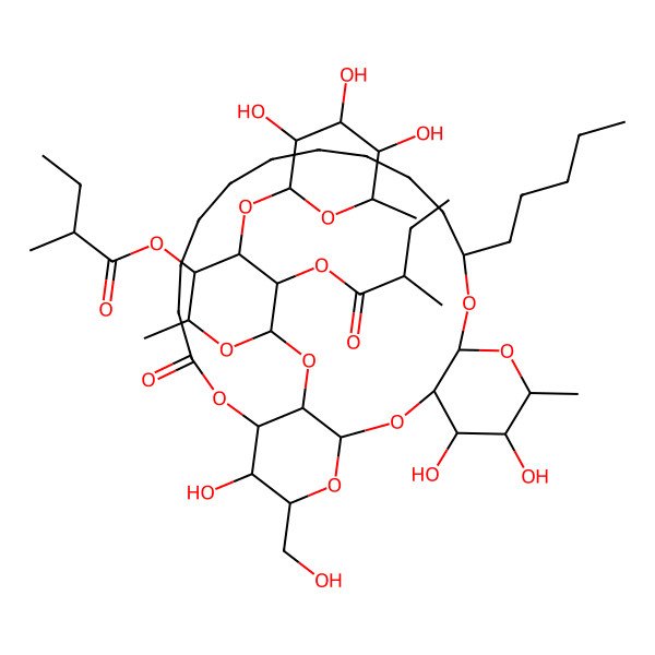 2D Structure of [(2S,3S,4R,5R)-2-Methyl-5-(2-methylbutanoyloxy)-6-[[(3R,4S,5R,6R,8R,10S,22S,23R,24R,26R)-4,5,23-trihydroxy-24-(hydroxymethyl)-6-methyl-20-oxo-10-pentyl-2,7,9,21,25-pentaoxatricyclo[20.3.1.03,8]hexacosan-26-yl]oxy]-4-[(3R,4R,5R,6S)-3,4,5-trihydroxy-6-methyloxan-2-yl]oxyoxan-3-yl] 2-methylbutanoate