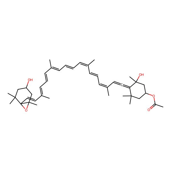 2D Structure of [(1R,3S)-3-hydroxy-4-[(3E,5E,7E,9E,11E,13E,15E,17E)-18-[(1R,4S,6S)-4-hydroxy-2,2,6-trimethyl-7-oxabicyclo[4.1.0]heptan-1-yl]-3,7,12,16-tetramethyloctadeca-1,3,5,7,9,11,13,15,17-nonaenylidene]-3,5,5-trimethylcyclohexyl] acetate