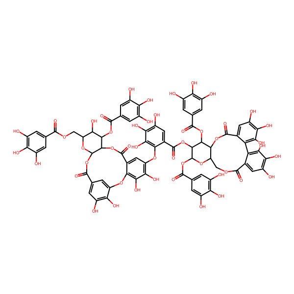 2D Structure of [3,4,5,21,22,23-Hexahydroxy-8,18-dioxo-11,13-bis[(3,4,5-trihydroxybenzoyl)oxy]-9,14,17-trioxatetracyclo[17.4.0.02,7.010,15]tricosa-1(23),2,4,6,19,21-hexaen-12-yl] 3,4,5-trihydroxy-2-[[4,5,13,21,22-pentahydroxy-9,18-dioxo-12-(3,4,5-trihydroxybenzoyl)oxy-14-[(3,4,5-trihydroxybenzoyl)oxymethyl]-2,10,15,17-tetraoxatetracyclo[17.3.1.03,8.011,16]tricosa-1(23),3,5,7,19,21-hexaen-6-yl]oxy]benzoate