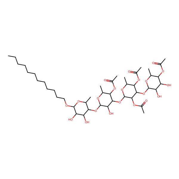 2D Structure of [(2S,3R,4S,5R,6S)-6-[(2S,3R,4R,5S,6S)-3,5-diacetyloxy-2-[(2S,3R,4S,5S,6S)-5-acetyloxy-2-[(2S,3R,4S,5R,6R)-6-dodecoxy-4,5-dihydroxy-2-methyloxan-3-yl]oxy-3-hydroxy-6-methyloxan-4-yl]oxy-6-methyloxan-4-yl]oxy-4,5-dihydroxy-2-methyloxan-3-yl] acetate