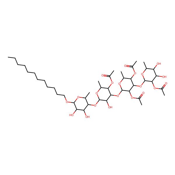 2D Structure of [(2S,3S,4S,5R,6S)-4-[(2S,3R,4R,5S,6S)-3,5-diacetyloxy-4-[(2S,3R,4R,5R,6S)-3-acetyloxy-4,5-dihydroxy-6-methyloxan-2-yl]oxy-6-methyloxan-2-yl]oxy-6-[(2S,3R,4S,5R,6R)-6-dodecoxy-4,5-dihydroxy-2-methyloxan-3-yl]oxy-5-hydroxy-2-methyloxan-3-yl] acetate