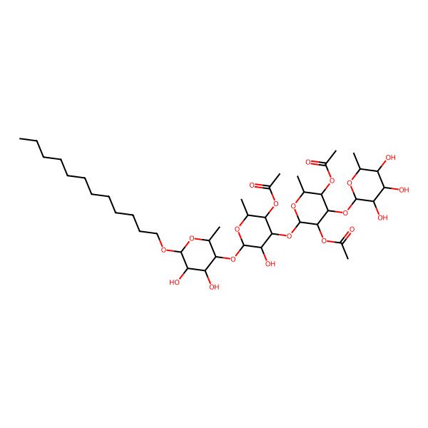 2D Structure of [(2S,3S,4S,5R,6S)-4-[(2S,3R,4R,5S,6S)-3,5-diacetyloxy-6-methyl-4-[(2S,3R,4R,5R,6S)-3,4,5-trihydroxy-6-methyloxan-2-yl]oxyoxan-2-yl]oxy-6-[(2S,3R,4S,5R,6R)-6-dodecoxy-4,5-dihydroxy-2-methyloxan-3-yl]oxy-5-hydroxy-2-methyloxan-3-yl] acetate